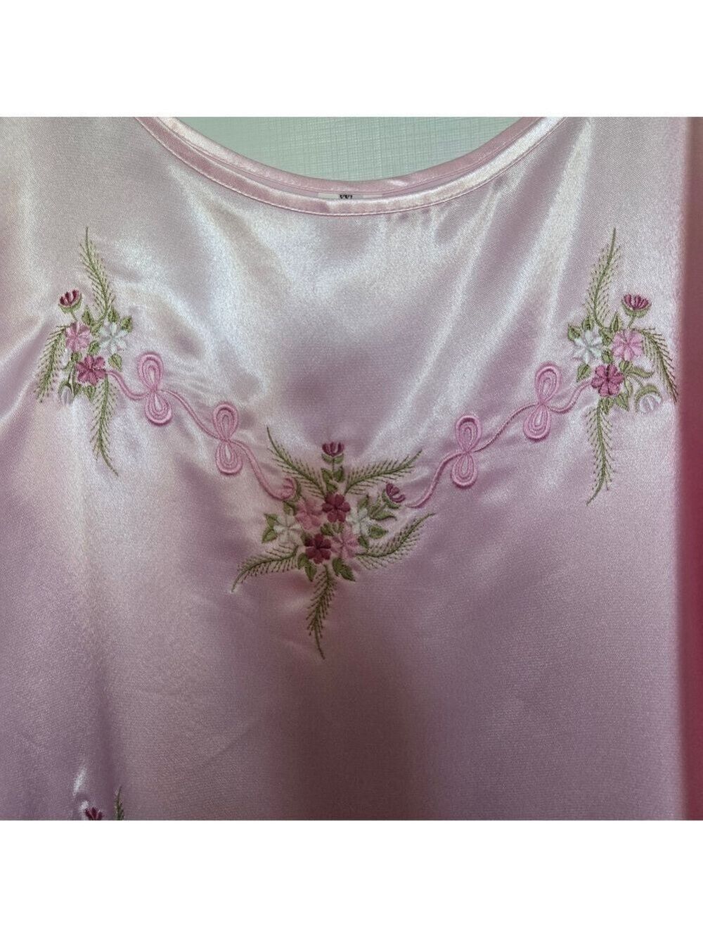 ROBE & CAMISOLE PAJAMA SET 100% SILK WOMEN PINK EMBROIDERED FLORAL DESIGN XXL - Picture 11 of 14